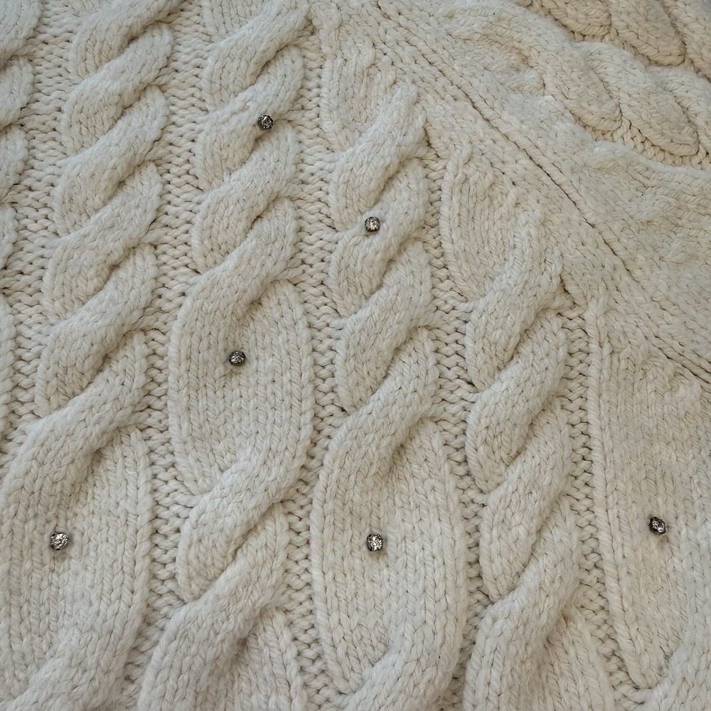 ZARA Sweater Cable Knit With Rhinestones Crew Neck Medium - Picture 3 of 10